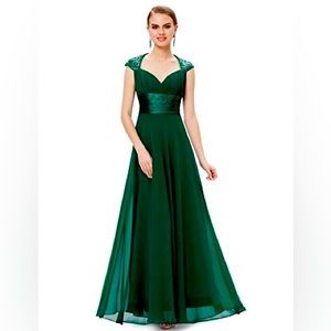 Long chiffon emerald green dress